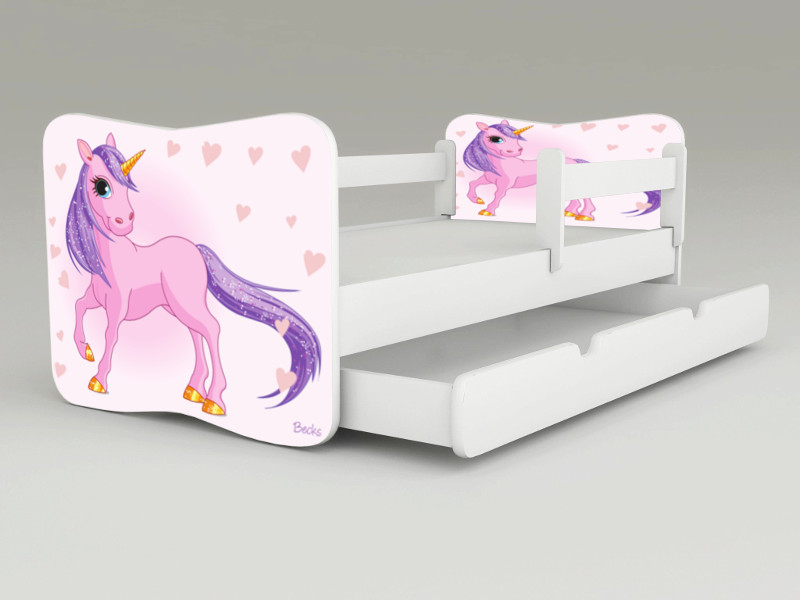 Detská posteľ s odnímateľnými bočnicami + šuflík Koník